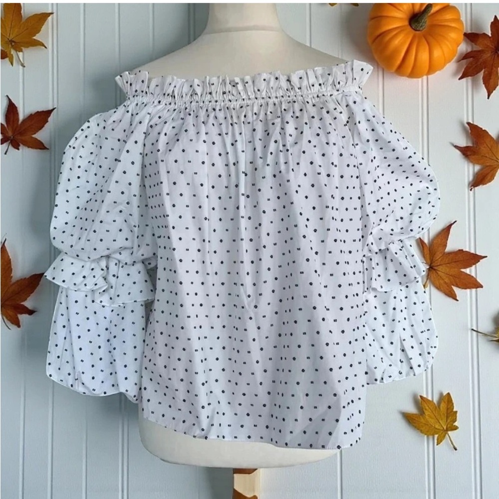 Caroline Constas Black Polka Dot Off-Shoulder Blouse